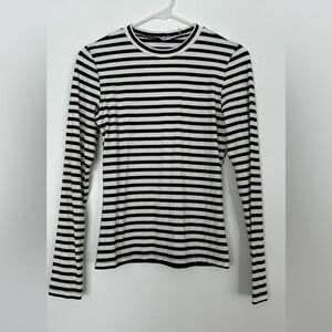 LNA Black and White Striped Rilo Rib Long Sleeve Tee